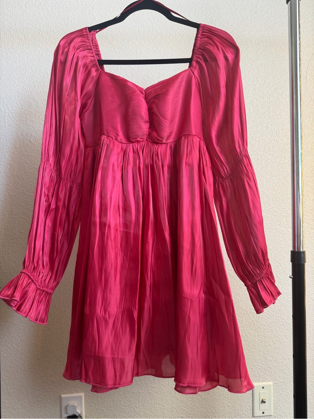 Hot Pink Long-Sleeve Mini Dress with Sweetheart Neckline